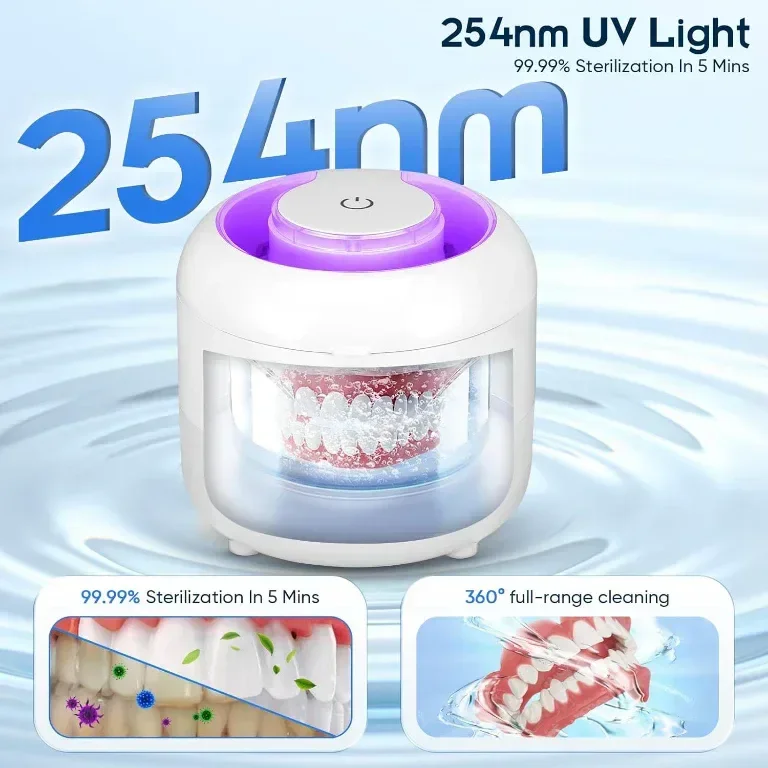 UV ултразвуков почистващ апарат за ретейнери с 4 UV LED, 45kHz машина за почистване — снимка 7