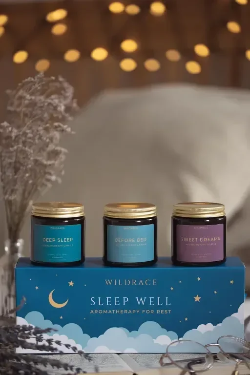 WILDRACE Подаръчен комплект свещи Sleep Well, ръчно изляти луксозни със 100% етерични масла — снимка 4