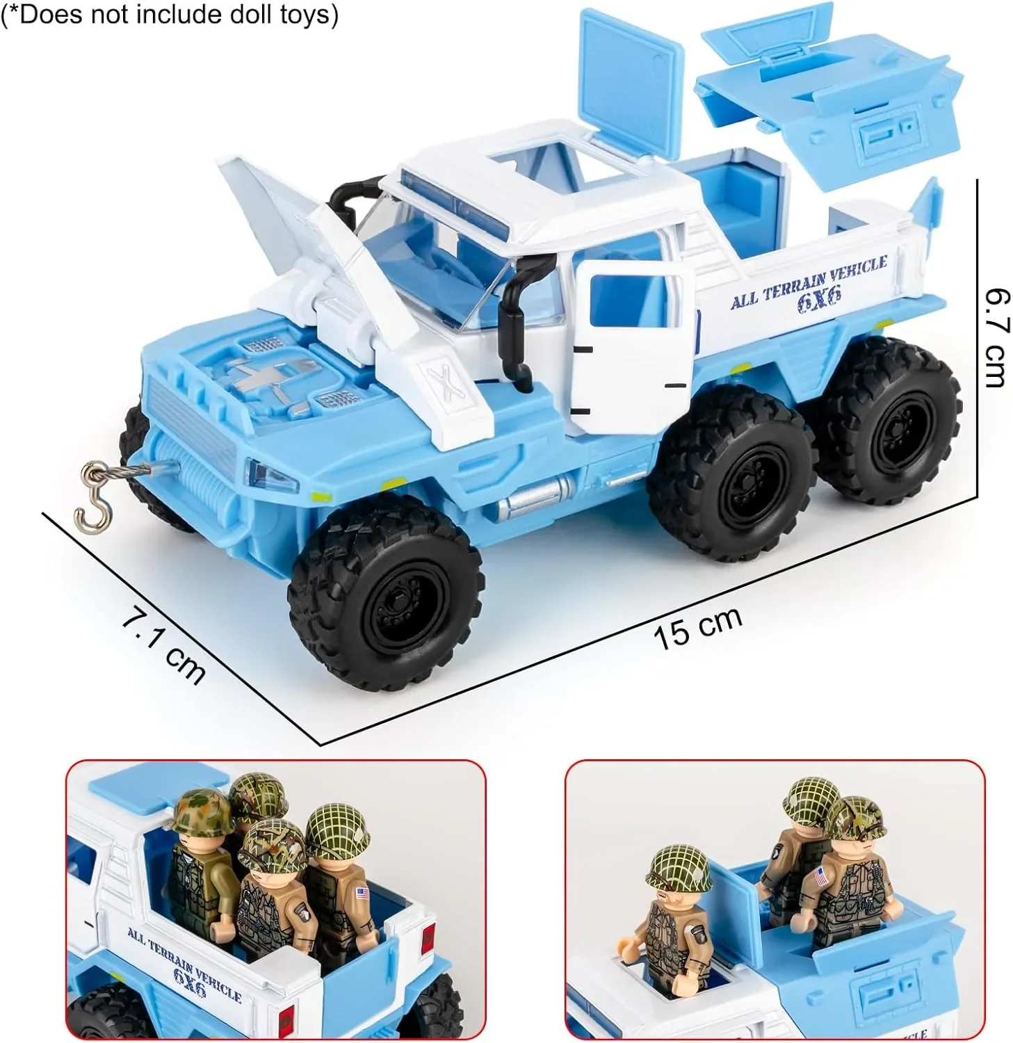 Детска играчка военен брониран джип 6x6 с звук и светлина, с отвари и механизъм Pull Back — снимка 5