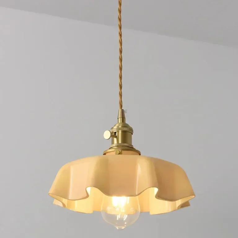 NICRX 250 mm стъклена висяща лампа с жълто цвете, висяща лампа от златен месинг и стъкло — снимка 4
