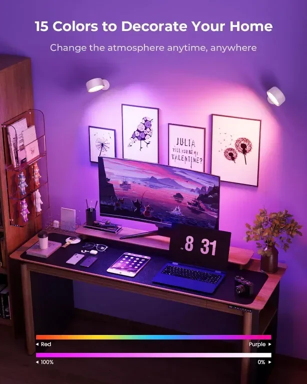 FULEN LED стенна лампа, пакет от 2 броя, 18 цвята, 4 нива на яркост, 8000mAh, дистанционно — снимка 7