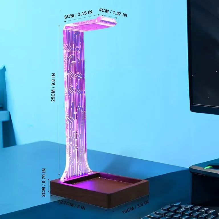 Стойка за слушалки COOLGIFT MART с табла, дърво със сини/розови LED нощни светлини — снимка 8