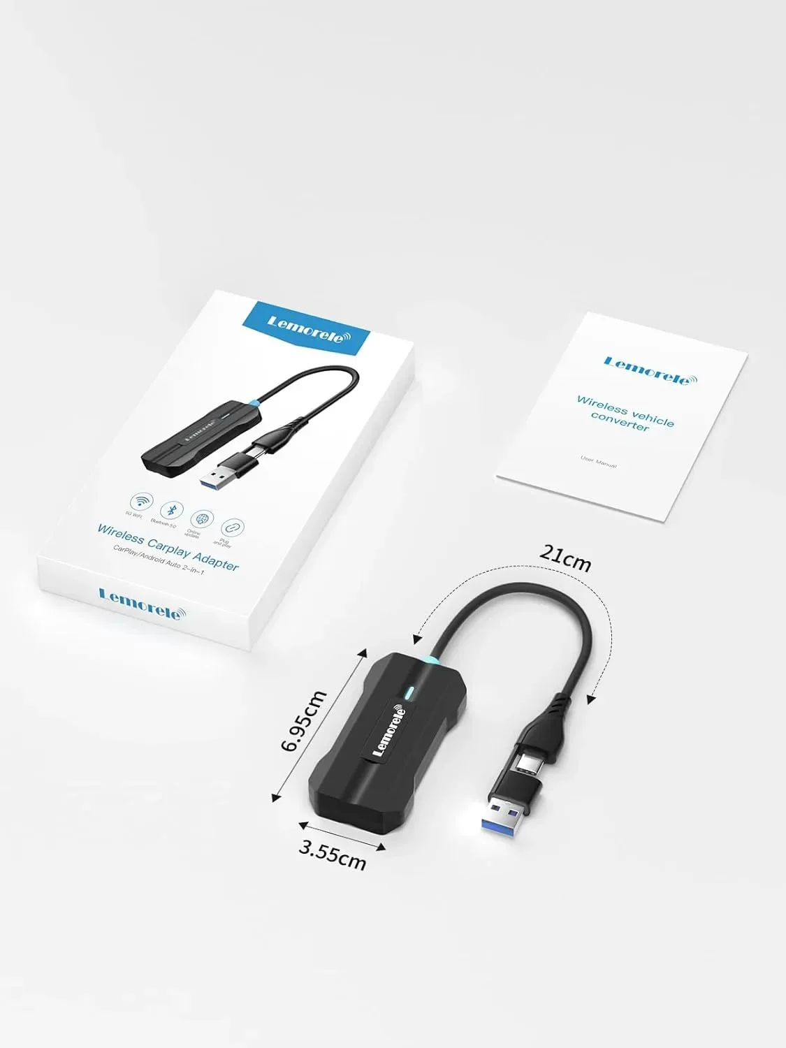 Безжичен CarPlay & Android Auto адаптер Lemorele (Wireless CarPlay Dongle) 2-в-1 — снимка 3