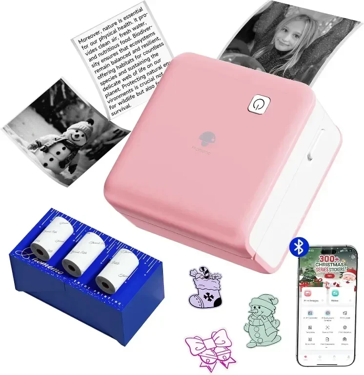 Принтер Phomemo P2S, мини термален принтер за смартфон, Bluetooth, 3 ролки хартия