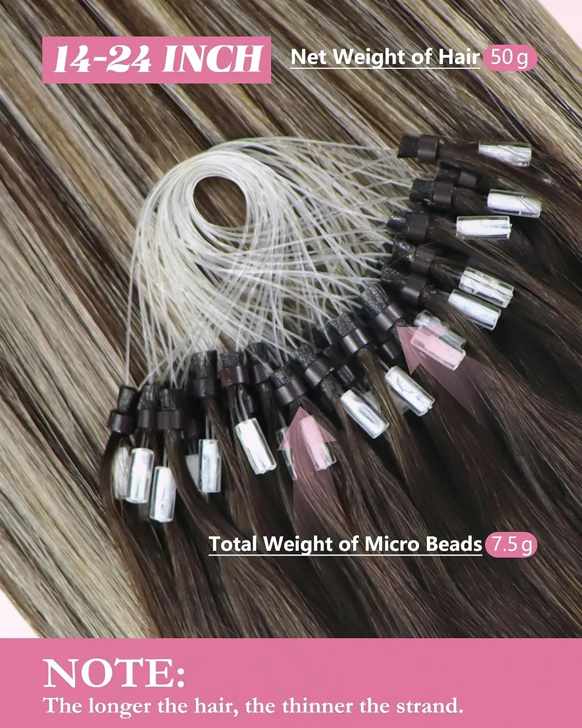 YoungSee Micro Beads екстеншъни за коса, омбре, 50 см, 50 грама — снимка 3