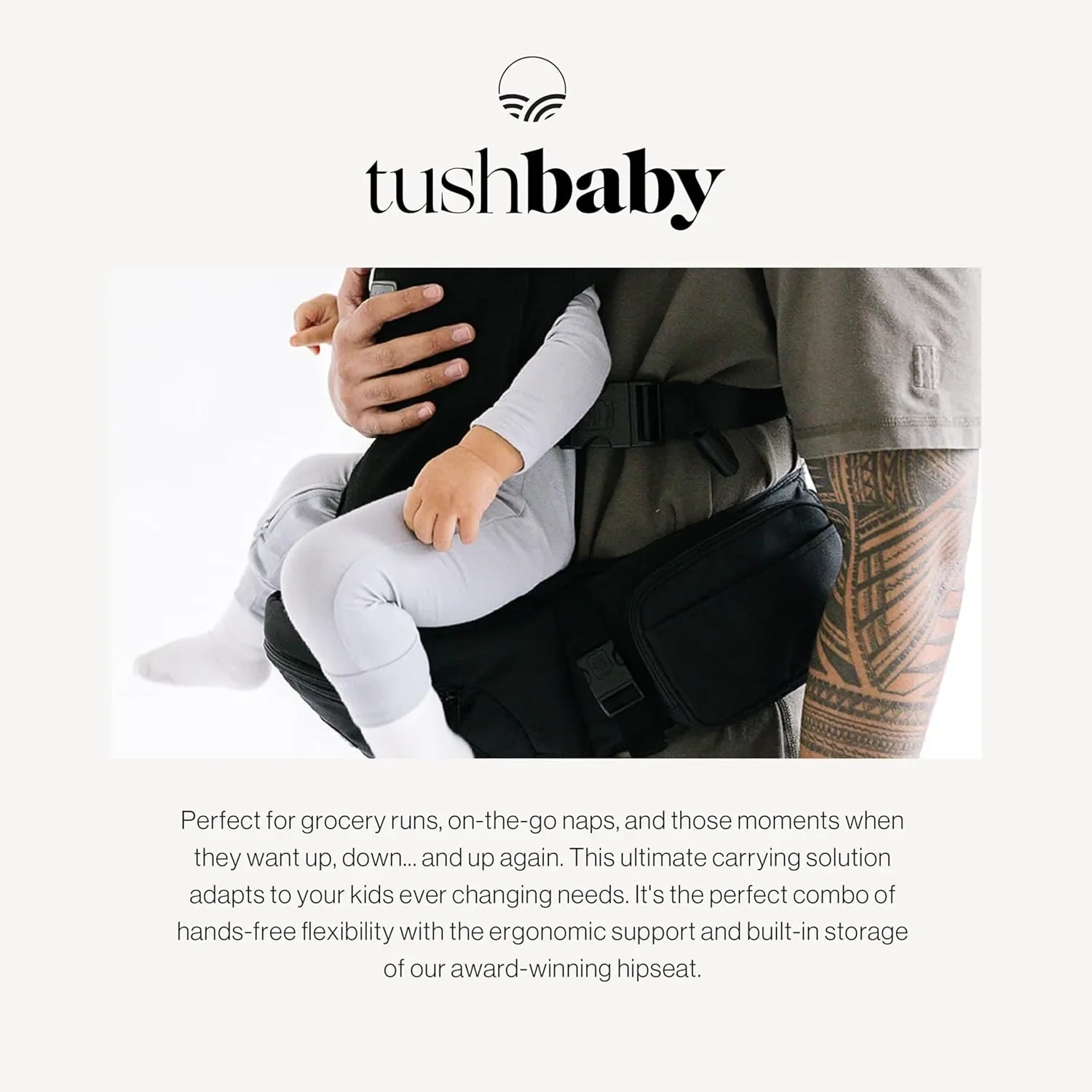 Tushbaby + The Snug ергономична раница / кенгуру за бебе с добавка за гуш/седалка 2-в-1 — снимка 5