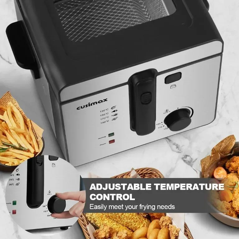 Фритюрник CUSIMAX, 2,5 л фритюрник с незалепващо покритие, сребрист — снимка 3