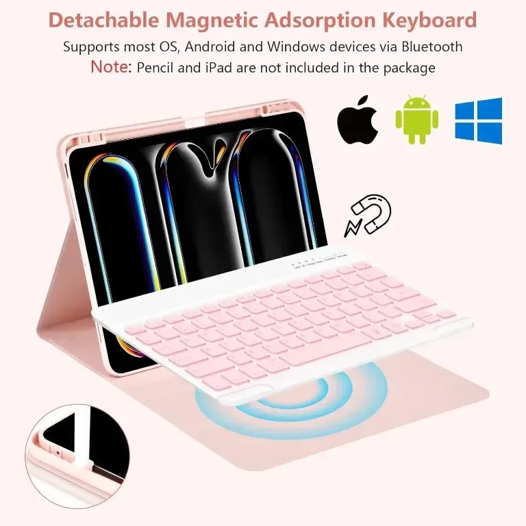 Калъф с клавиатура BQSS за iPad Pro 13 инча M4 2024 A3007 A2925 A2926, 7 цвята подсветка — снимка 5
