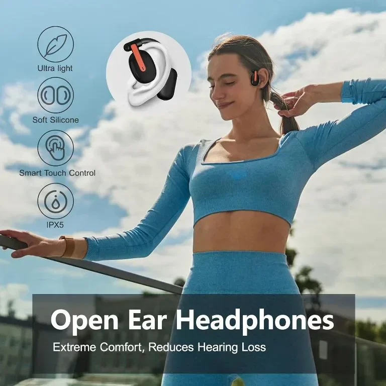 Слушалки с отворено ухо Roujune, Bluetooth 5.3 с кукички за уши, IPX5, сензорно управление — снимка 2
