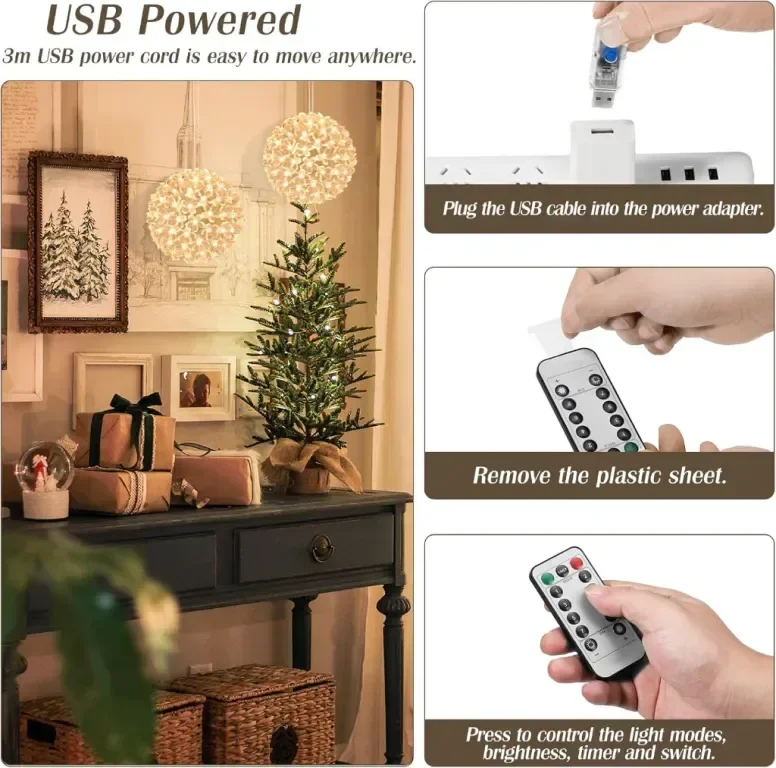 Lewondr Коледни светлини за прозорци, захранвани с USB, 2 броя — снимка 5
