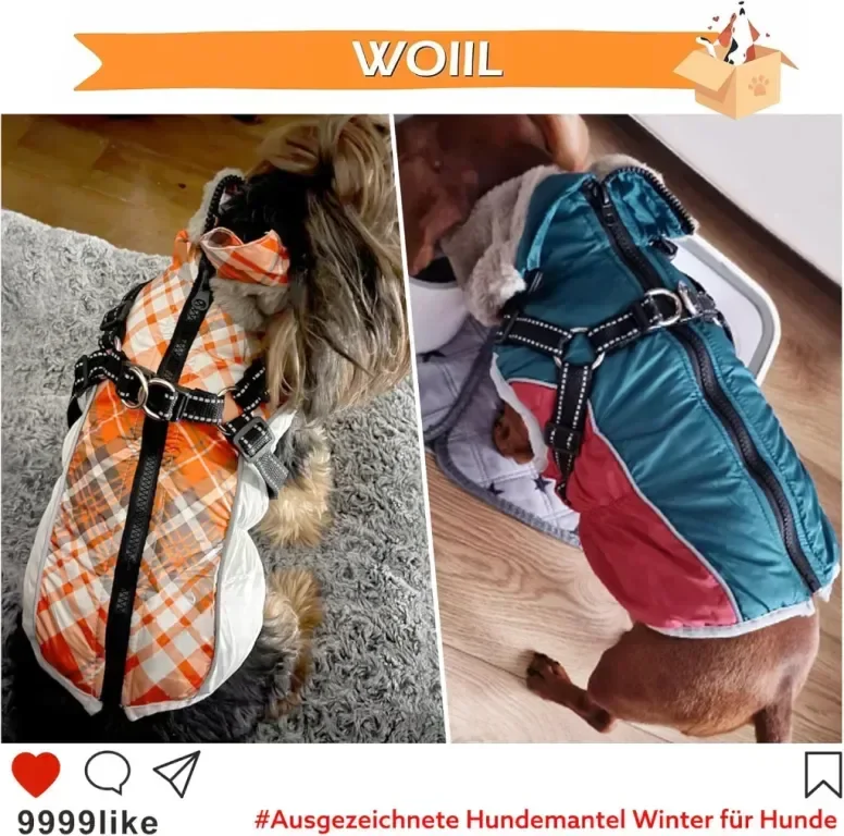 Палто за малко куче Woiil, водоустойчива жилетка за кученца (S, червено) — снимка 2