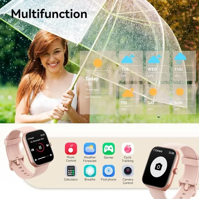 Fitpolo Смарт часовник за жени 1,91" фитнес тракер Bluetooth Call & Alexa Built-in & AI Voice, розов — снимка 4