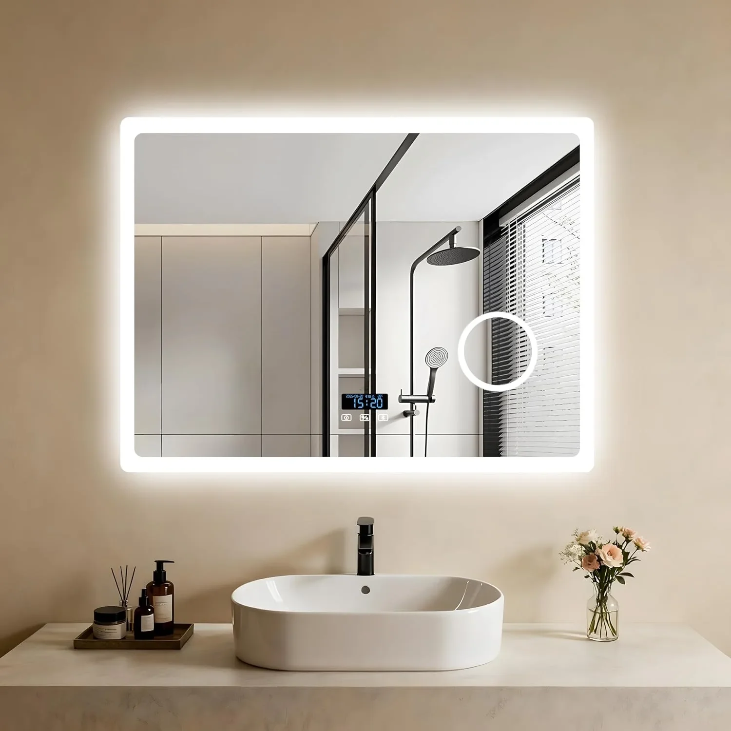LUVODI смарт огледало за баня с LED осветление, Bluetooth и анти-мъгла 800x600 мм