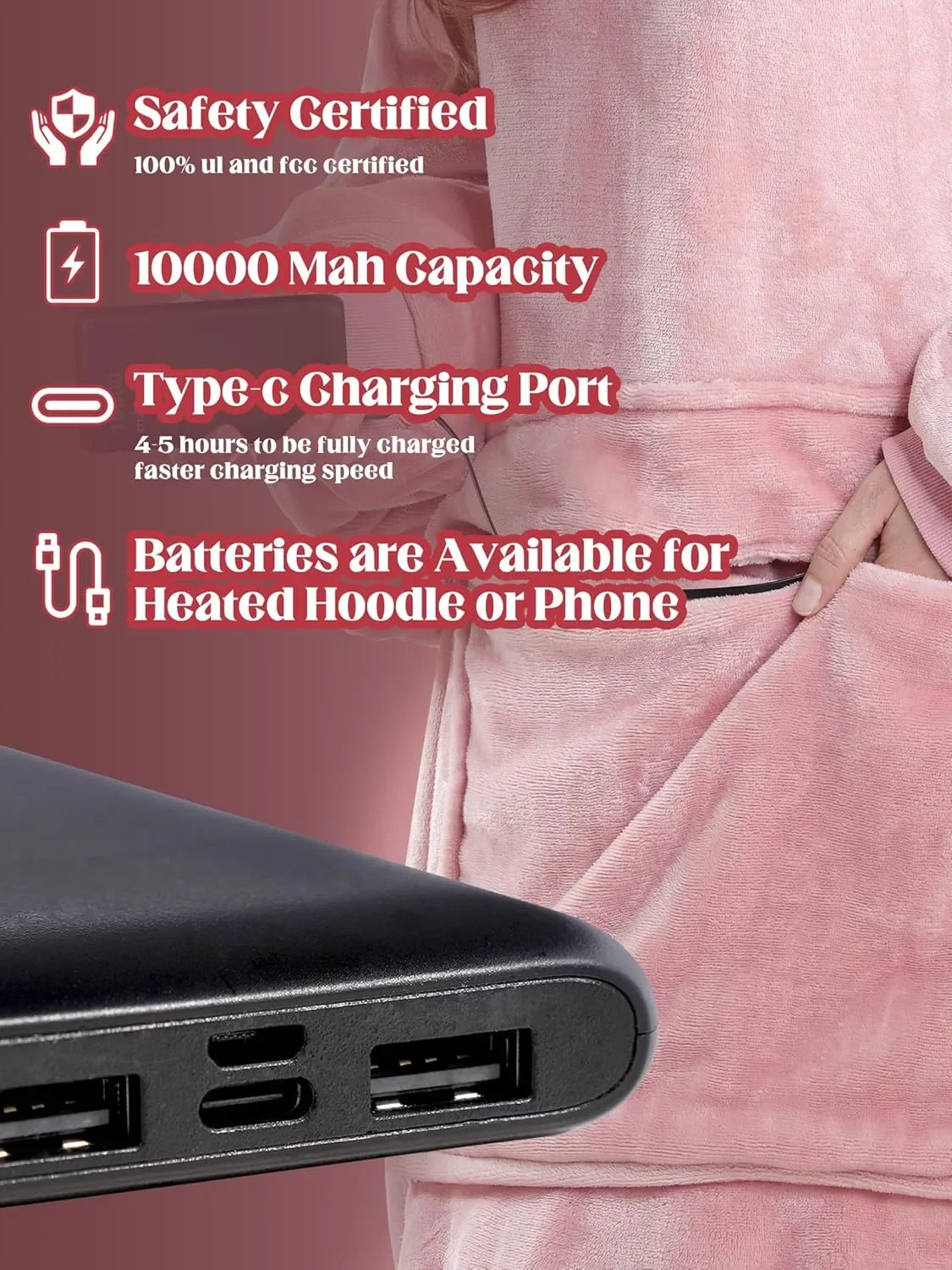 MAXEVE отопляем суитшърт с качулка и акумулаторна батерия 10000 mAh (унисайз) — снимка 5