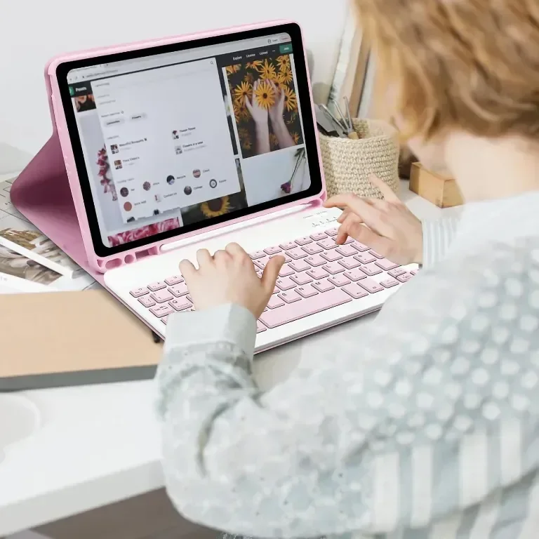 Калъф за iPad Air 11 инча с клавиатура, за ipad Air 6th /ipad Air 10.9" 5th/4th - розов — снимка 2