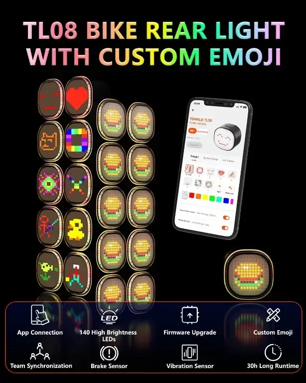 TOWILD TL08 Задна светлина за велосипед с Expression DIY функция — снимка 2