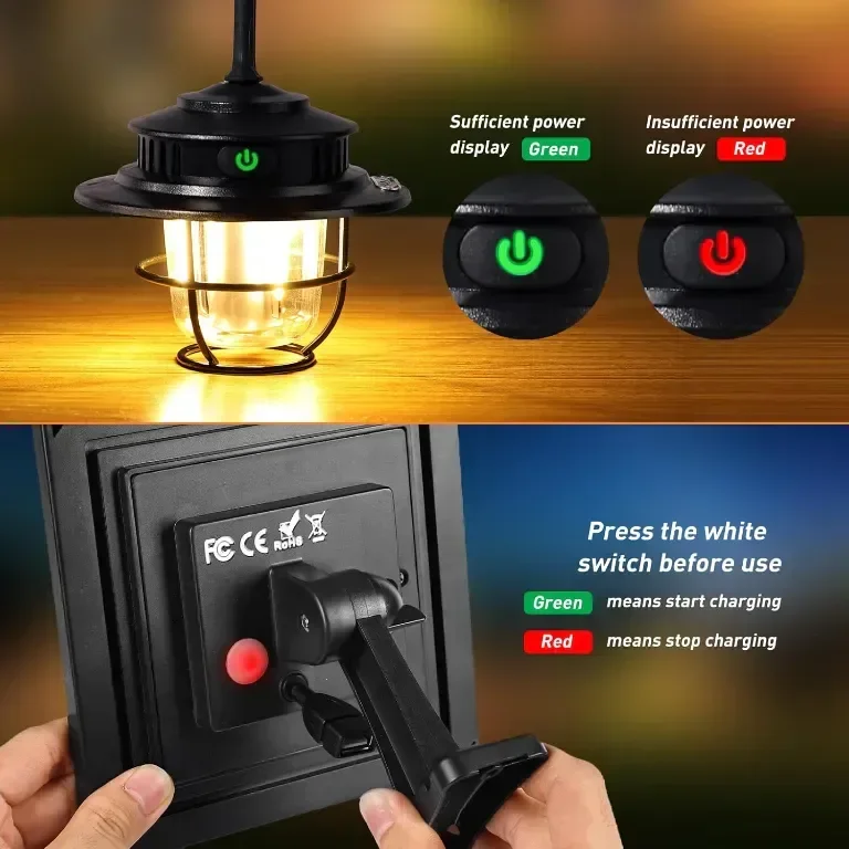 XRDZYXGS Лампа за къмпинг, акумулаторна 2000mAh 1000LM, водоустойчива с 6000mAh соларен панел — снимка 5