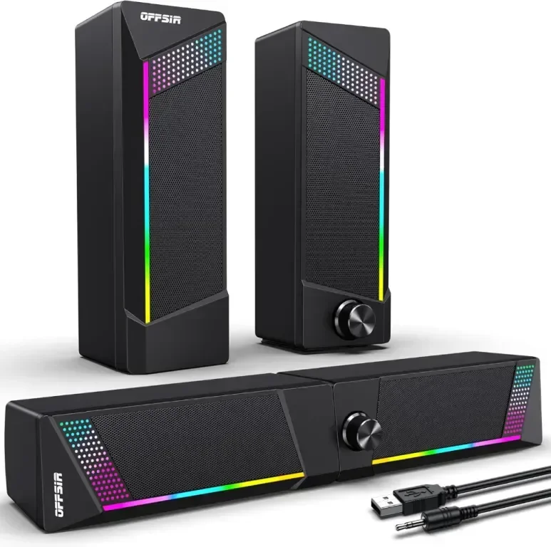 Компютърни високоговорители EnjoyNest, RGB високоговорители, USB захранване, 3,5 mm Aux