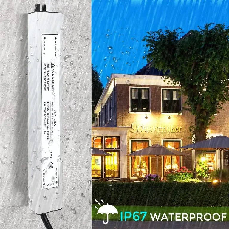 LightingWill 24V 1.66A 40W захранване IP67, външен водоустойчив, AC 240V към DC 24V трансформатор — снимка 4