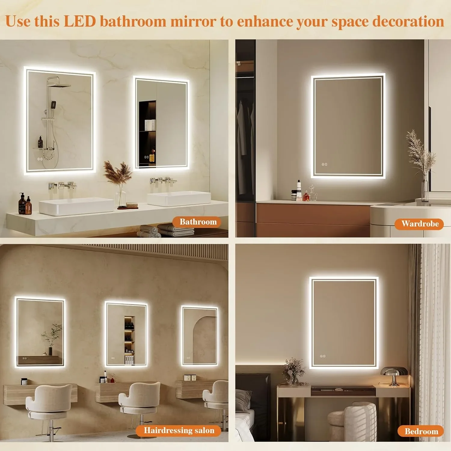 LED огледало за баня с подсветка, анти-мъгла и водоустойчивост IP44, 50х70 см — снимка 2
