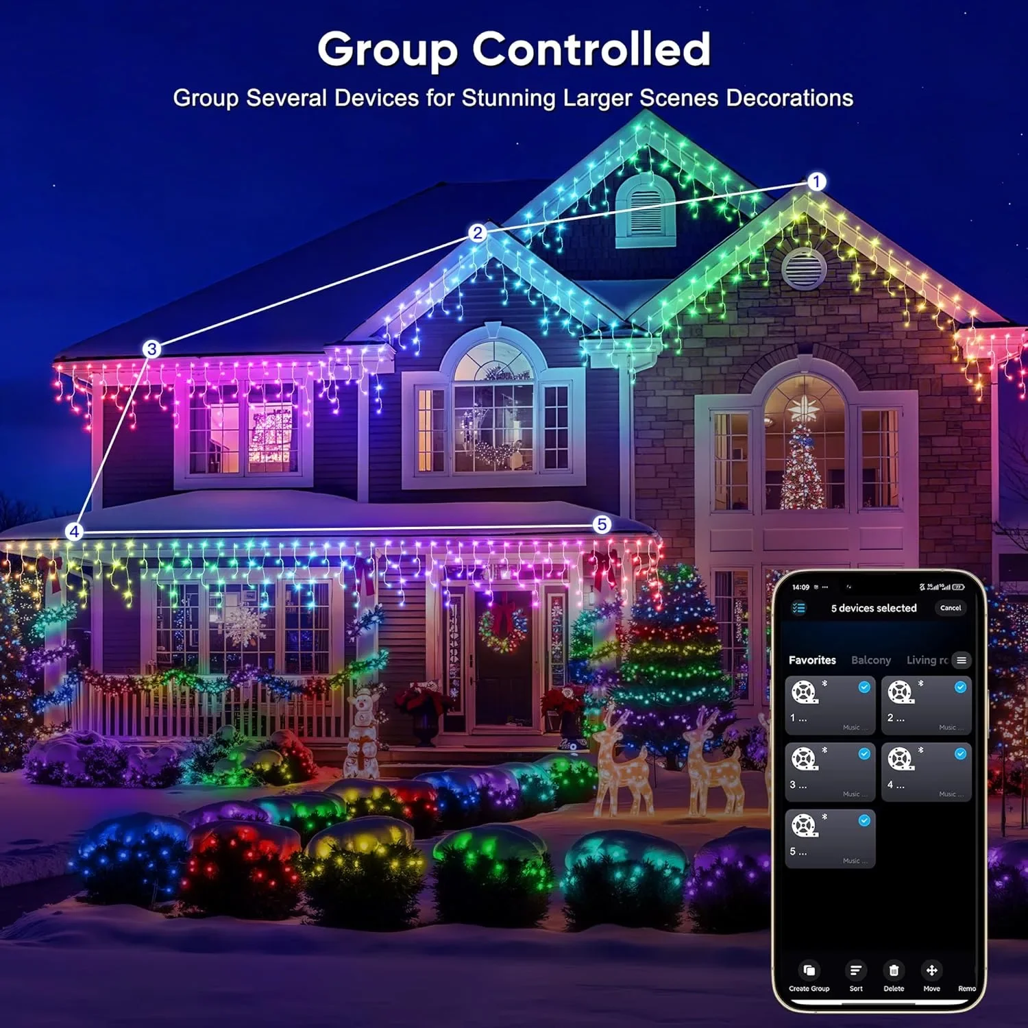 Ollny Smart RGB коледни външни светлини 10 м, 286 LED, дистанционно управление, IP44 — снимка 5