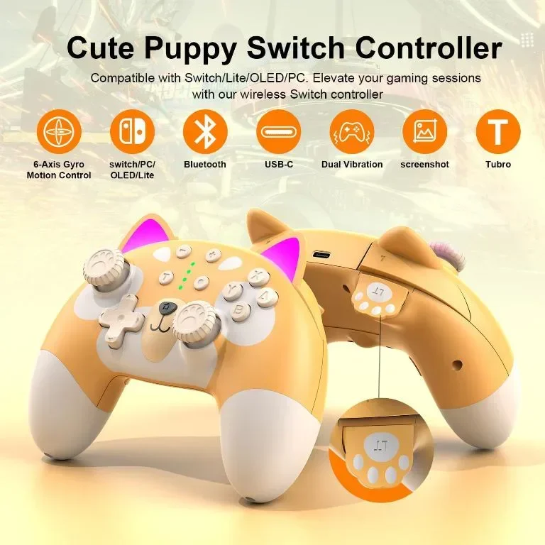 STOGA Cute Puppy Switch Controller - Безжичен Gaming Pro контролер за PC, Switch OLED и Switch Lite