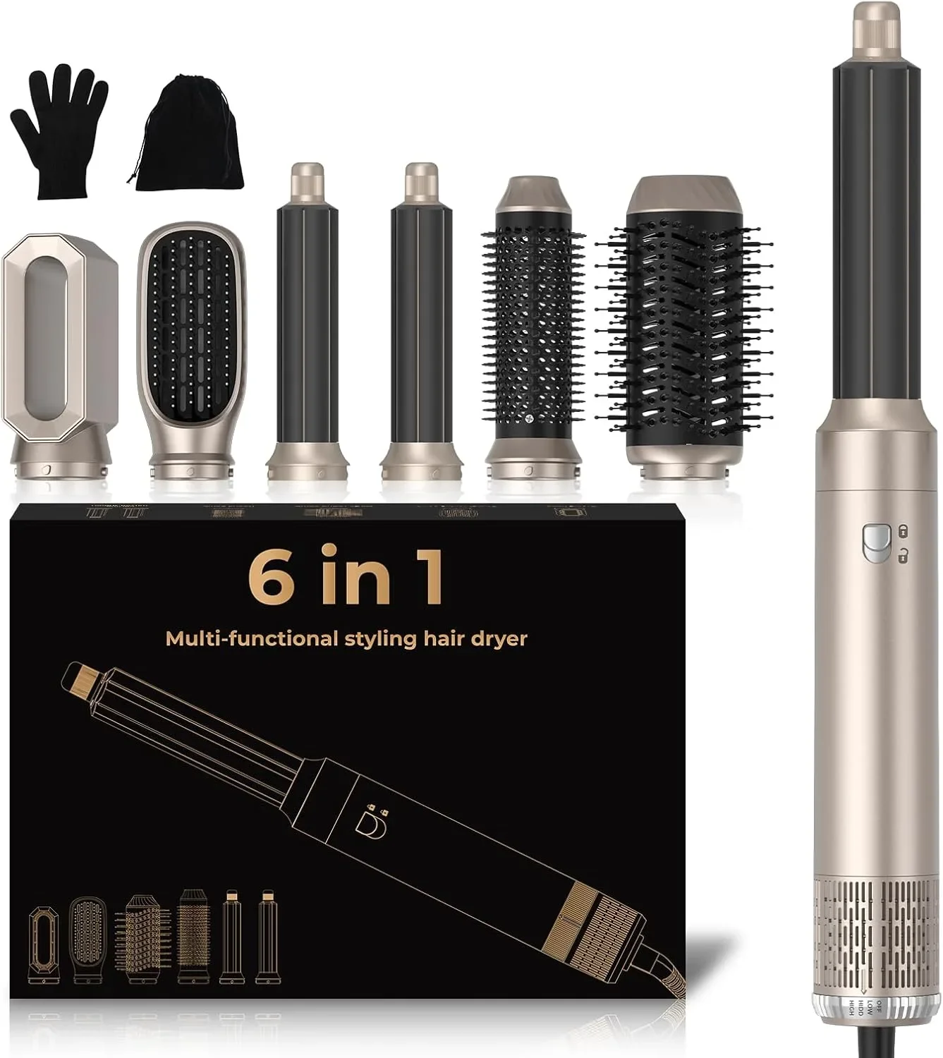 Комплект за стилизиране на коса 6 в 1 Airstyler, 1000 W, 30 мм