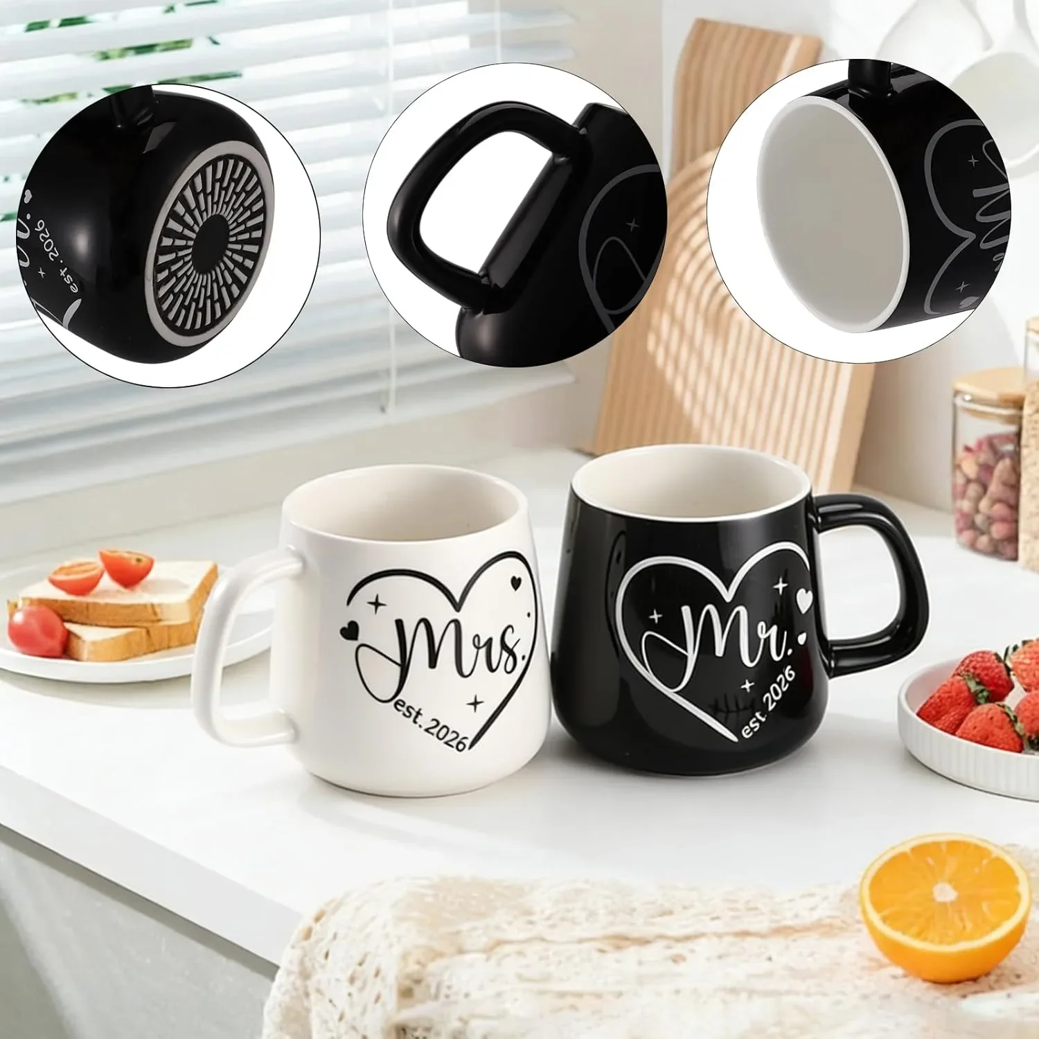 Подаръчен комплект за двойки от 2 керамични чаши Mr & Mrs, 420 ml — снимка 2
