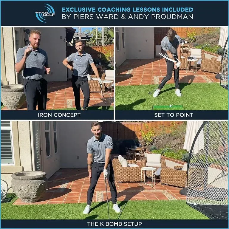 ME AND MY GOLF Постелка за голф с двойна трева, включва видеоклипове с инструкции за обучение, черна — снимка 4