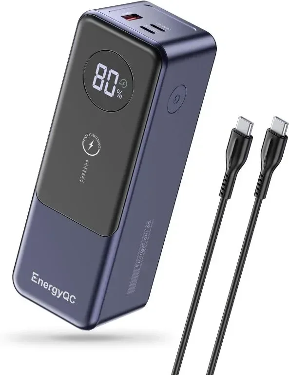 EnergyQC Power Bank 24000 mAh, преносимо зарядно устройство 65W бързо зареждане с USB-C вход и изход