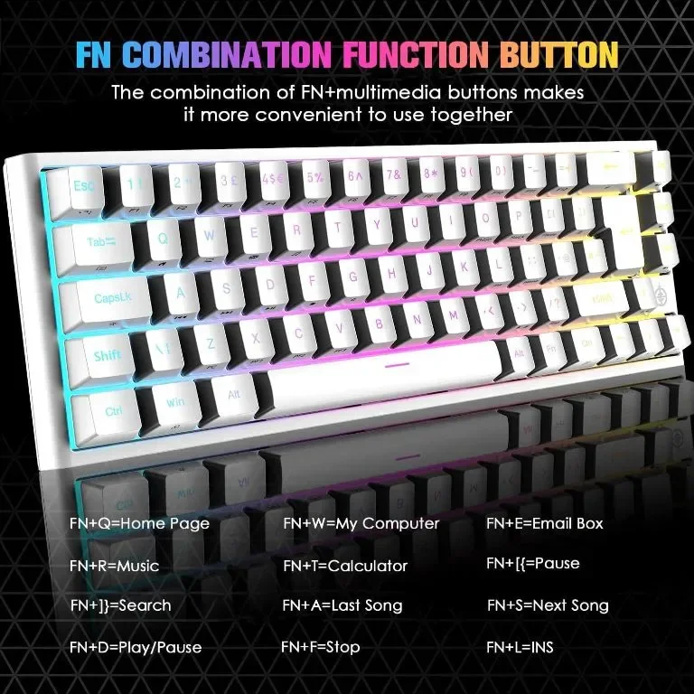 EWEADN MK26 UK Layout 60% игрална клавиатура, 22 RGB Chroma Backlit, 67 клавиша, USB кабелна — снимка 5