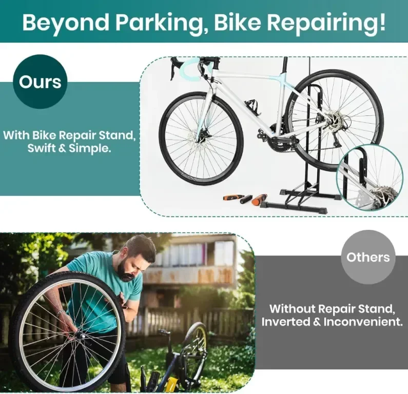 Favoto Bike Rack Stand Floor - Вертикална стойка за велосипеди, за велосипеди 20-29 инча, черна — снимка 4
