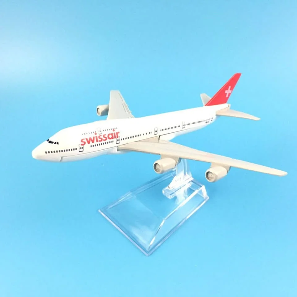 Бойнг 747 самолет модел макет Swiss Air метален лайнер полети пътуване — снимка 3