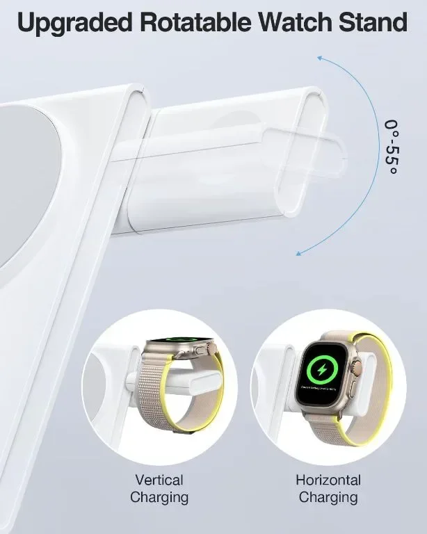Houflody 3 в 1 Магнитна безжична станция за зареждане 20W за iPhone 15/14/13/12, Apple Watch,AirPods — снимка 2