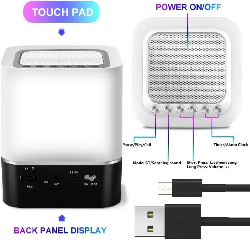 Waiybbit 5 в 1 лампа с Bluetooth високоговорител, LED сензорна, преносима безжична, USB акумулаторна — снимка 6