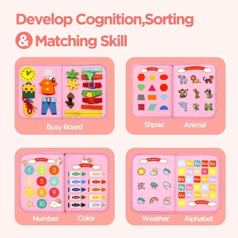 EVERGD Busy Board Montessori Универсална 7 в 1 образователна дъска, (еднорог, 3 слоя) — снимка 3