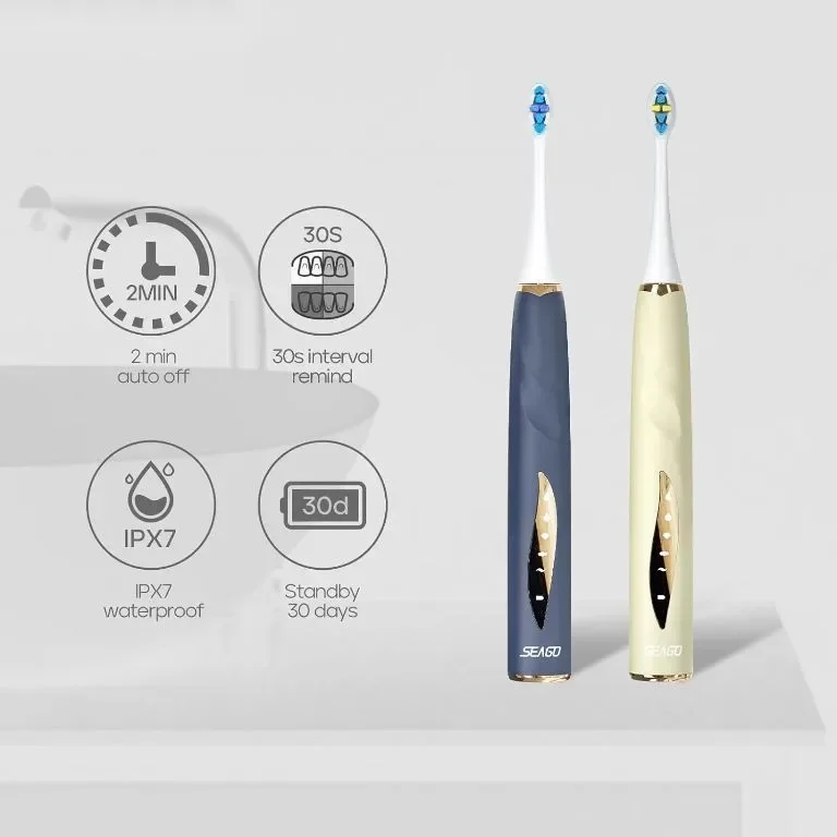 Електрическа четка за зъби Seago със сензор за налягане,5режима,бежово — снимка 8