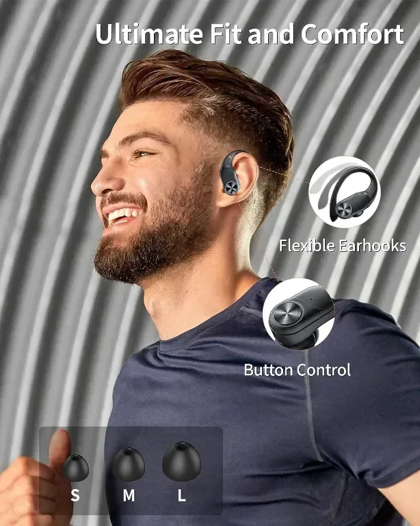 Безжични слушалки, 80 часа, Bluetooth 5.3 слушалки Цифров дисплей Спортни слушалки IPX7 — снимка 6