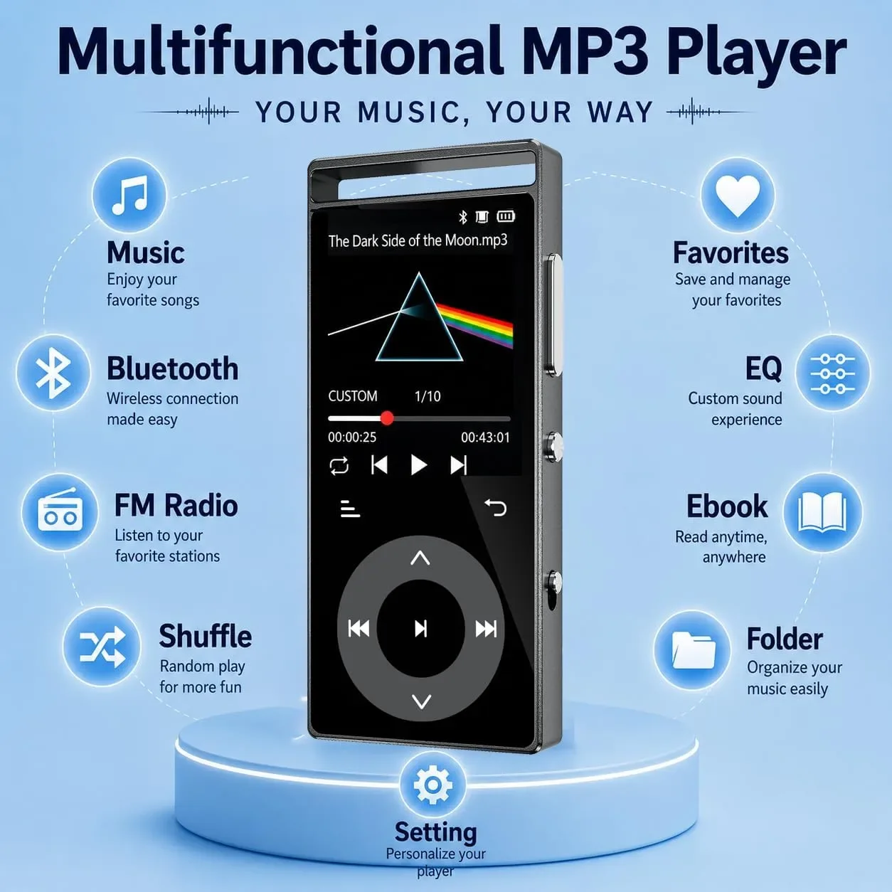 MP3 плеър 90GB Bluetooth 5.3, FM радио, HiFi звук, поддръжка до 128GB, слушалки — снимка 6