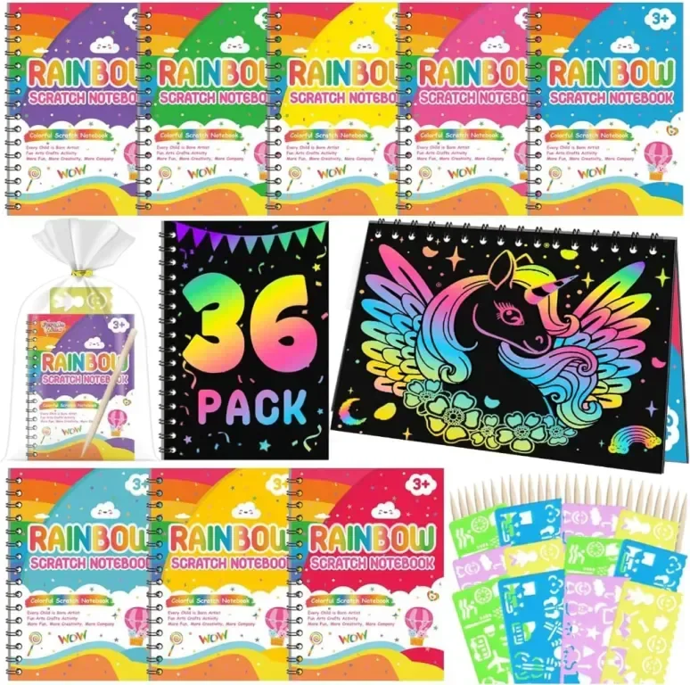 LIKYMO Пълнители за парти чанти за деца, 36 пакета Rainbow Scratch Notes — снимка 6