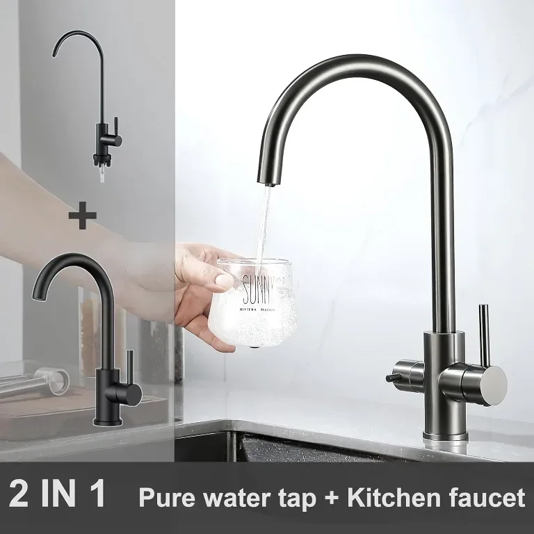 Techzm Трипътен кухненски смесител 3 в 1 с изход за филтрирана вода — снимка 4