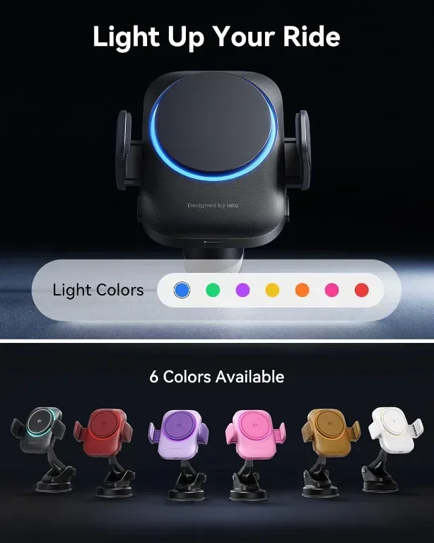 INIU Qi2 магнитно безжично зарядно за кола [15W, розово], RGB — снимка 6