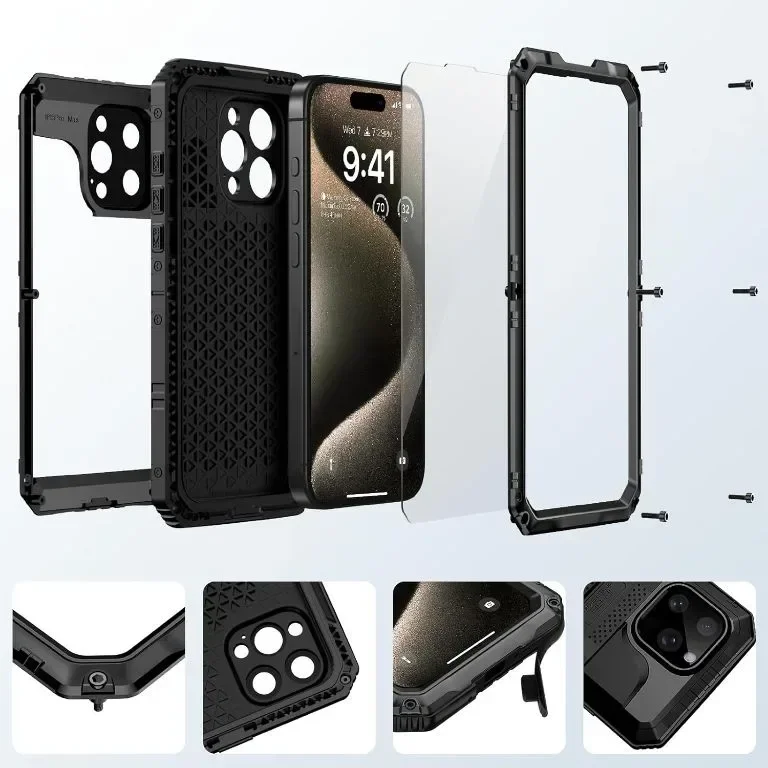 Seacosmo Калъф за iPhone 15 Pro Max водоустойчив удароустойчив с вграден протектор на екрана, черен — снимка 4