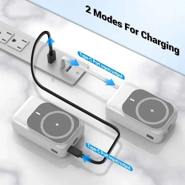 Външна батерия 26800 mAh Магнитно безжично преносимо зарядно, PD 22,5 W Type-C с вградени кабели — снимка 3