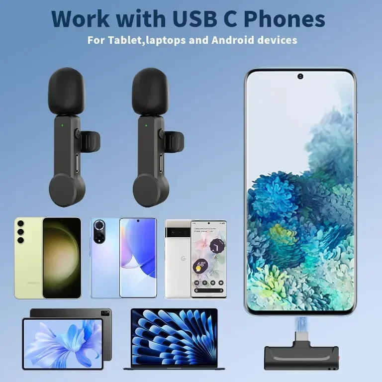 Безжичен мини микрофон TXTUNE за iPhone 15, Android - 2 броя тип C Lavalier Lapel микрофони — снимка 6