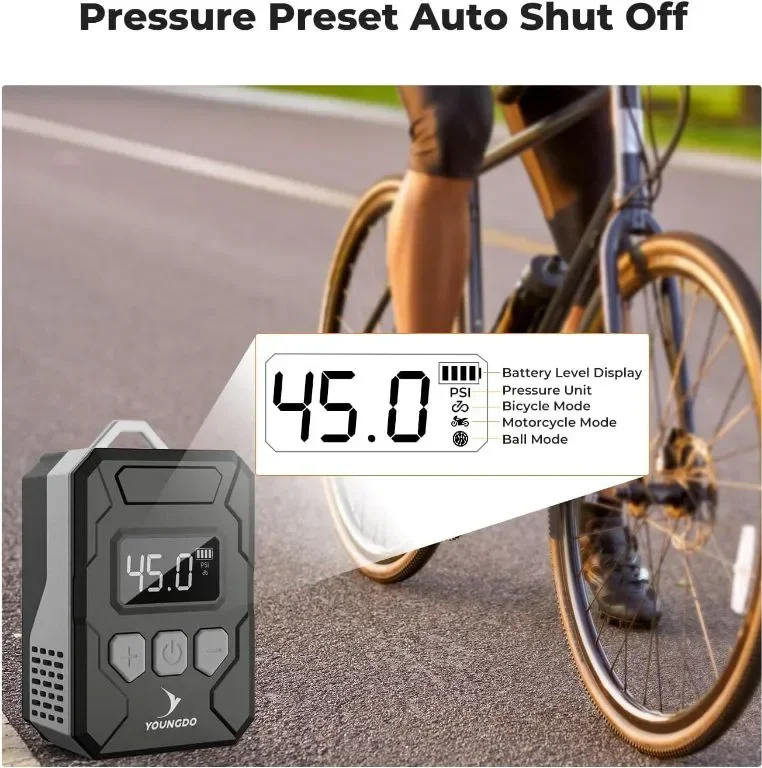 YOUNGDO 150PSI мини помпа за велосипед, мотор с дигитален манометър — снимка 4