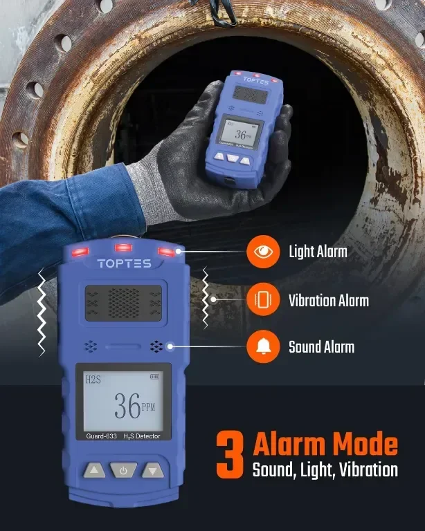 TOPTES Guard-633 H2S детектор, H2S монитор с щипка с прецизен газов сензор, 0,5 сек бърза реакция — снимка 4