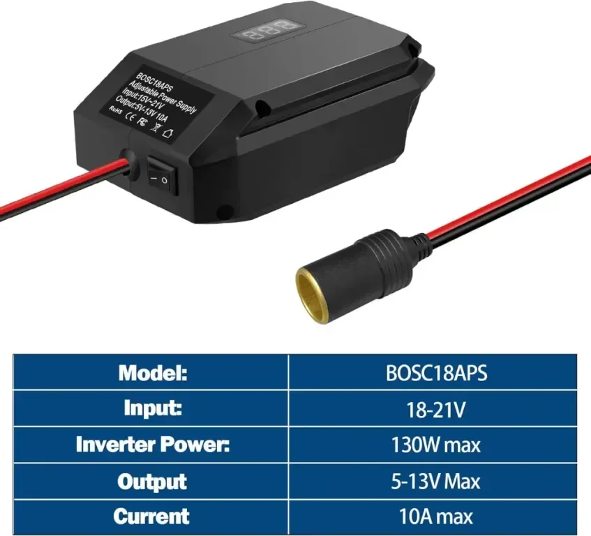 12V адаптер за батерия BOSCH 18V към 12V понижаващ преобразувател с конектор за запалка — снимка 6