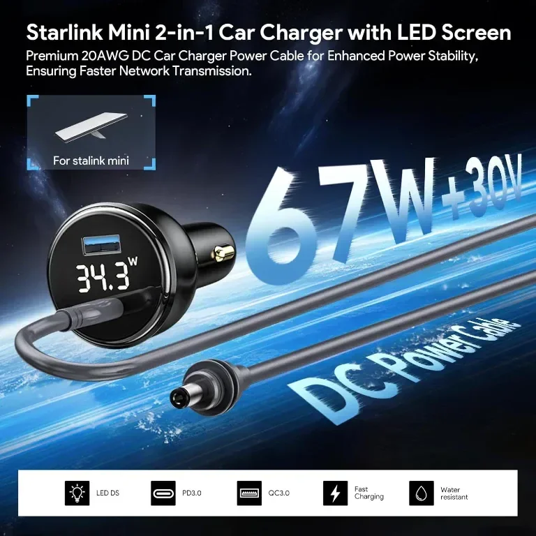 EDUP Starlink Mini адаптер за кола, DC захранващ кабел + адаптер за запалка 12V-24V, 3 метра — снимка 2