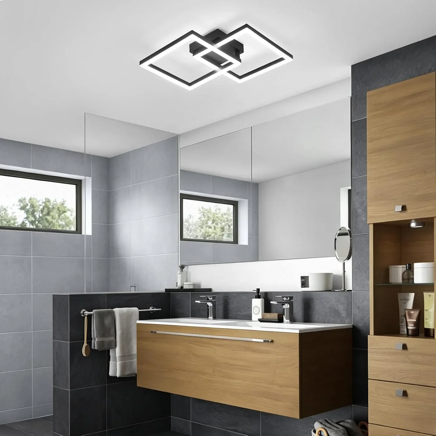 LED лампа за таван 22 W 47 см 6500 K, черна геометрична визия, висок CRI (90+) — снимка 4